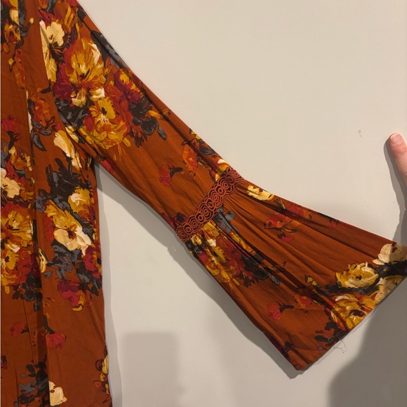 Blu Pepper Autumn Burnt Orange Floral Long Sleeve Dress or Tunic Top - Picture 8 of 8